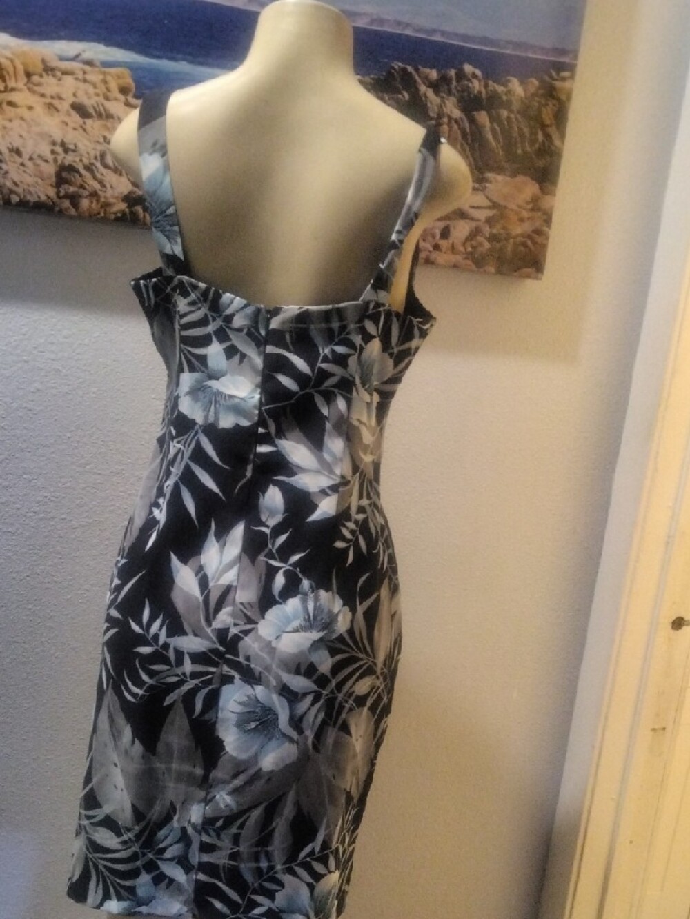 connected apparel Black Floral Sheath Dress with Black Blue Blooms - Picture 6 of 10